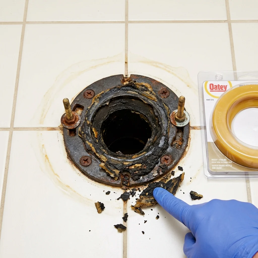 Failed wax ring showing water seepage at the base of a toilet in a Ashland, AL home
