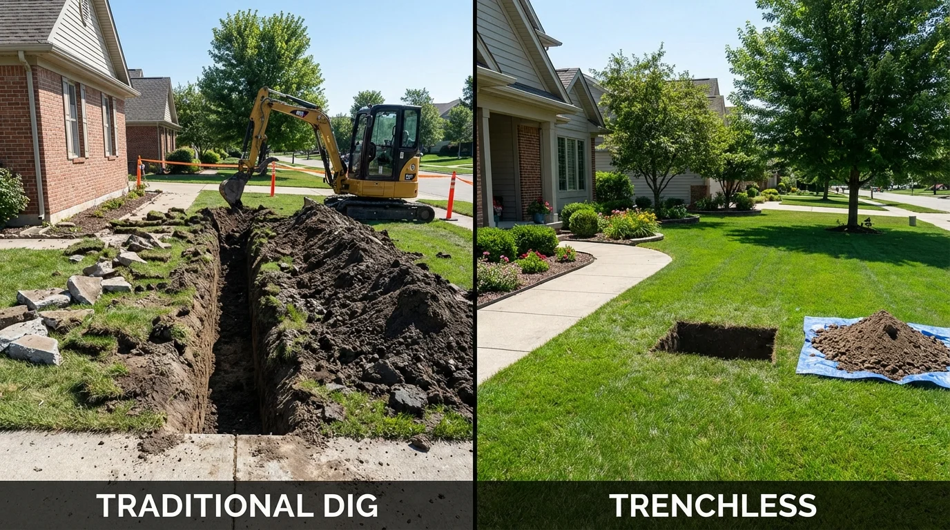 Trenchless sewer repair with minimal yard damage versus traditional excavation in Ashland, AL
